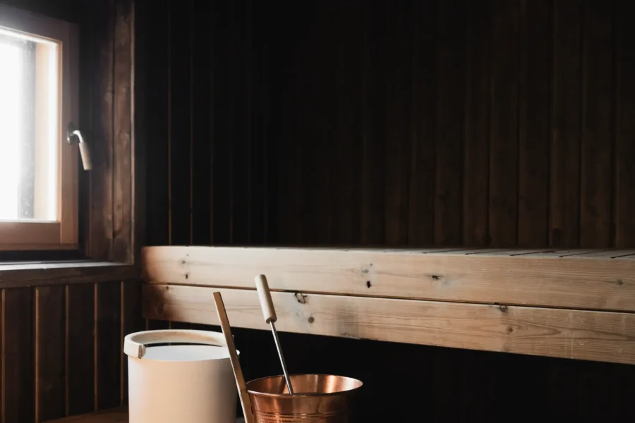 Traditional sauna interior in Finnish Lapland